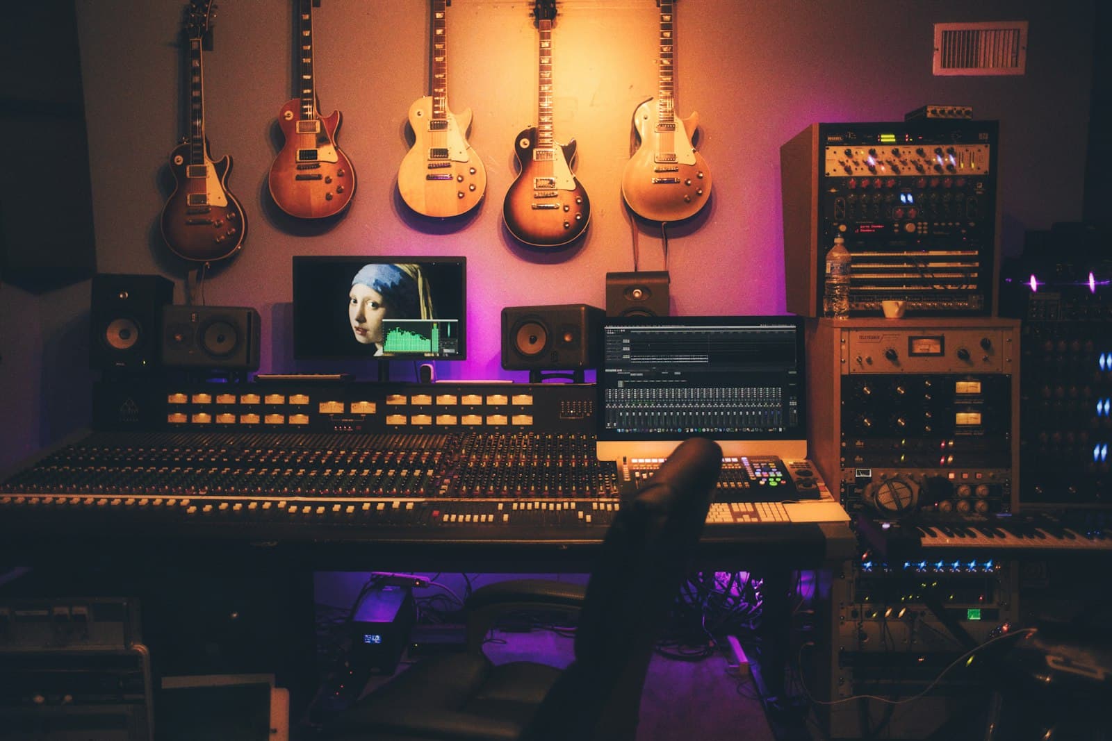 Professional narrator recording in studio